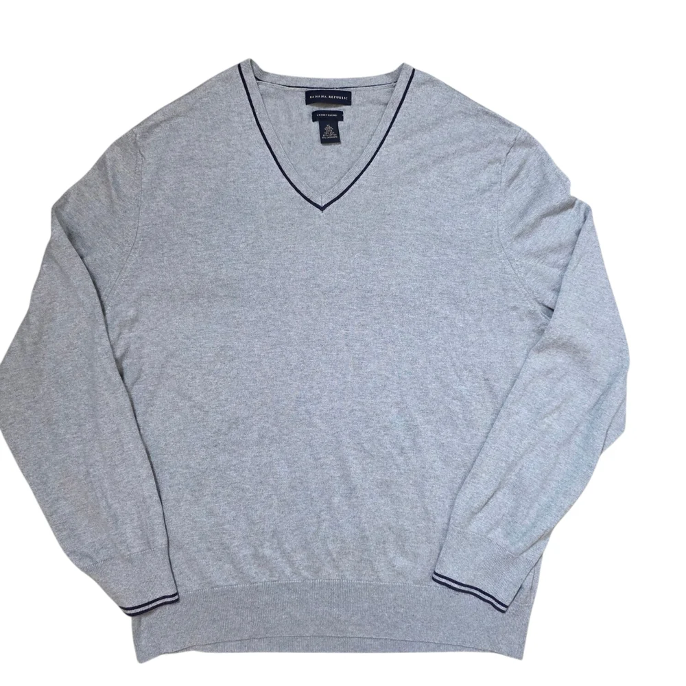 Banana Republic Mens Silk V Neck Sweater XL Gray‎ Cotton Cashmere Preppy Luxury